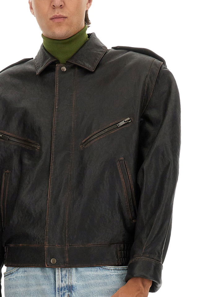 Saint Laurent Leather Jackets - Brown | Wanan Luxury