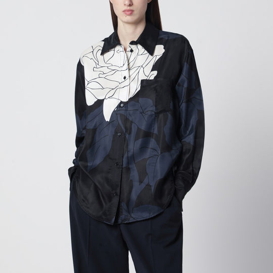 Navy Blue Shirt With Floral Pattern