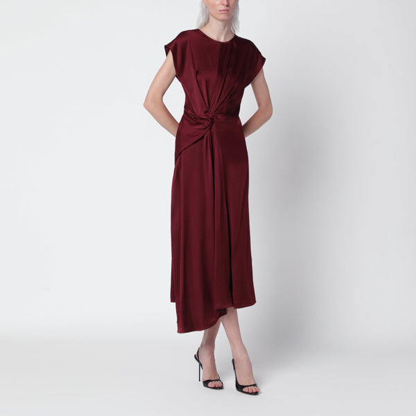 Aria Burgundy Midi Dress In Satin Crepe