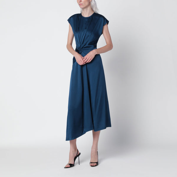 Aria Dark Ocean Midi Dress In Satin Crêpe