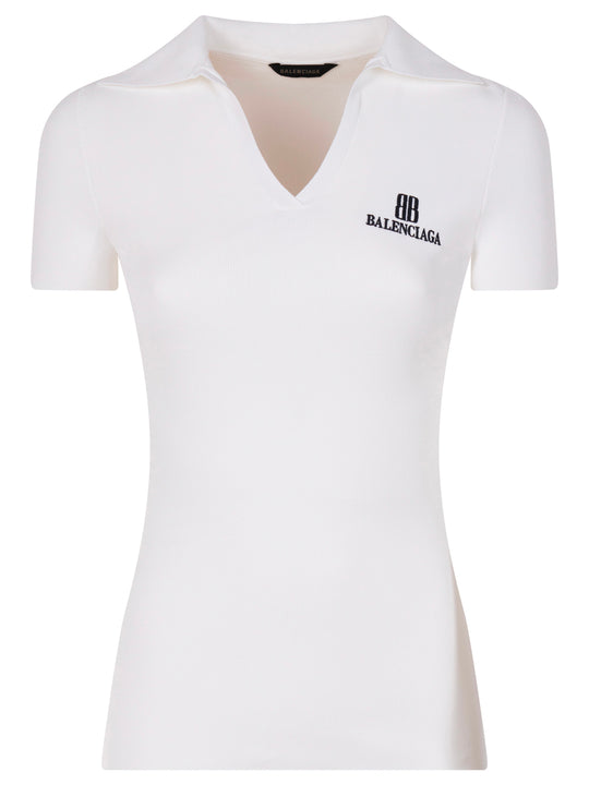 Ribbed V-Neck Short-Sleeved Polo Shirt