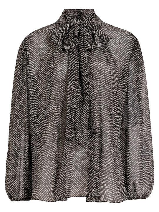 Chevron-Print Silk Chiffon Shirt