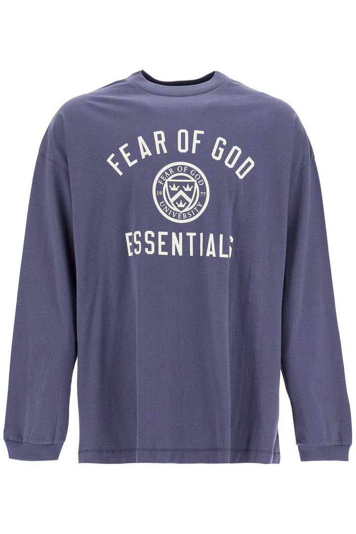 Long Sleeve Navy Blue Cotton T Shirt With Printed Logo