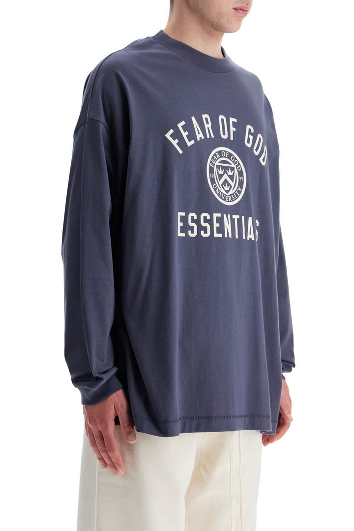 Long Sleeve Navy Blue Cotton T Shirt With Printed Logo