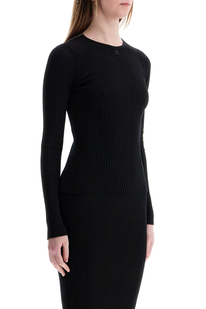 Black Viscose And Polyester Sweater With Drop Neckline