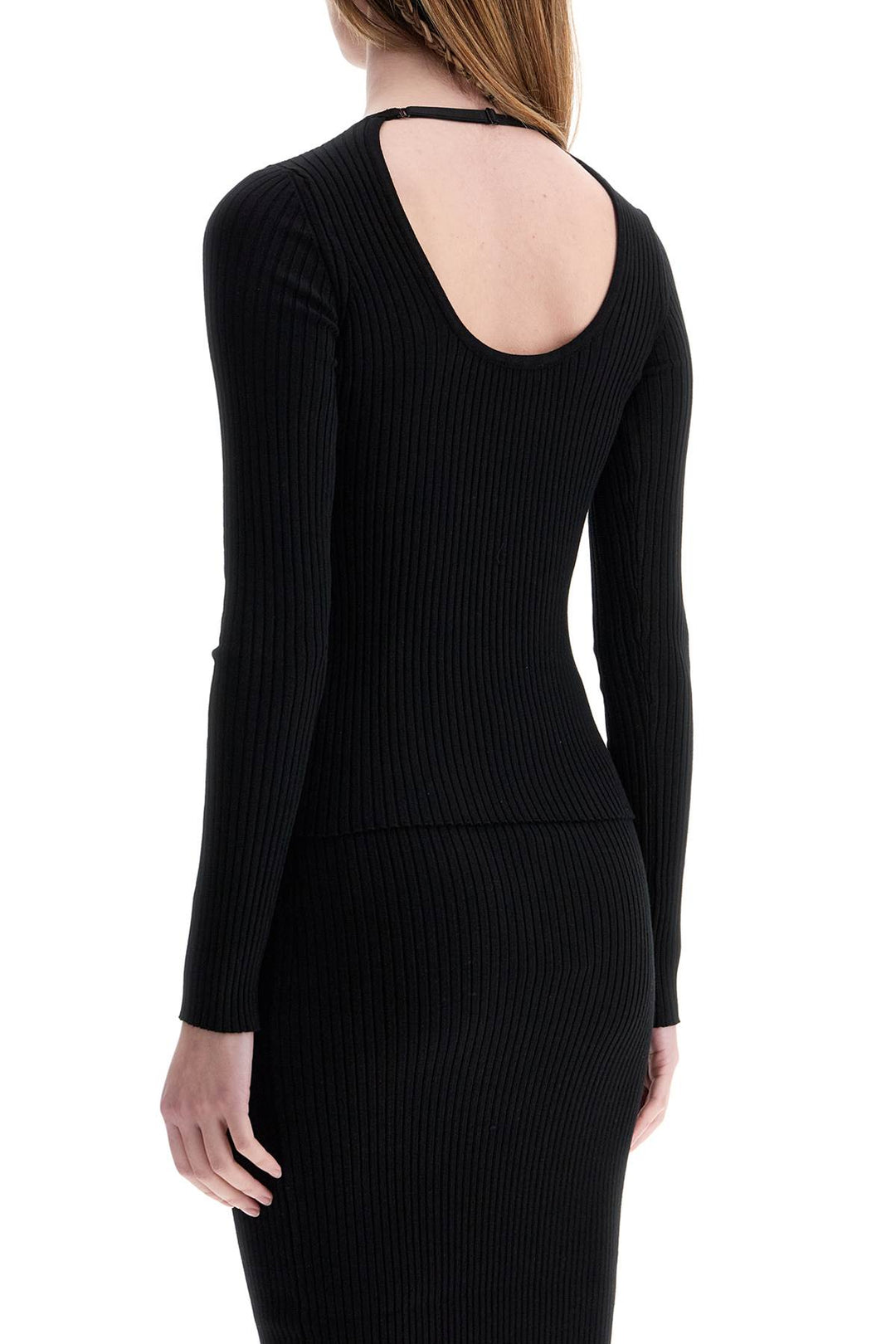 Black Viscose And Polyester Sweater With Drop Neckline