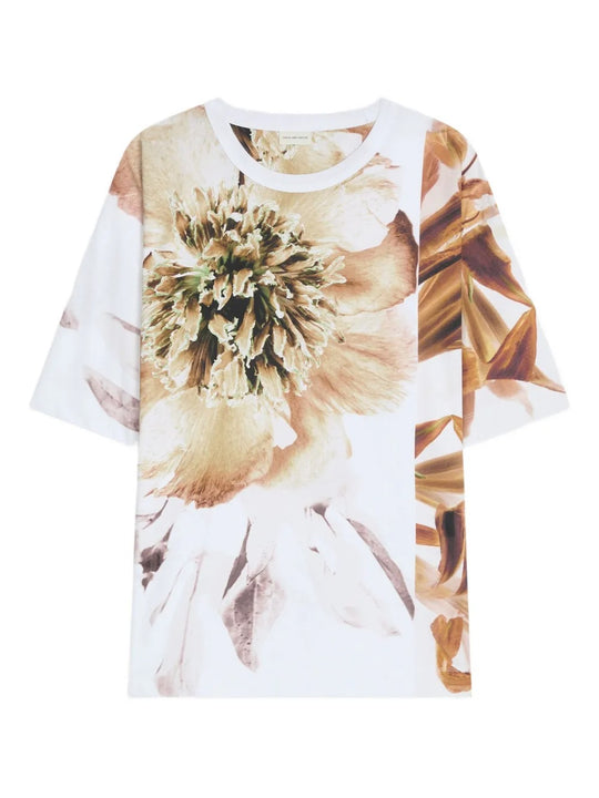 Hein Peony Print Cotton T-Shirt