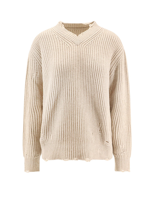 Wool Blend Sweater With Distressed Effect