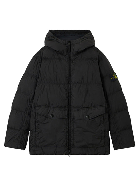 Crinkle Hooded Down Jacket In Recycled Nylon Rep