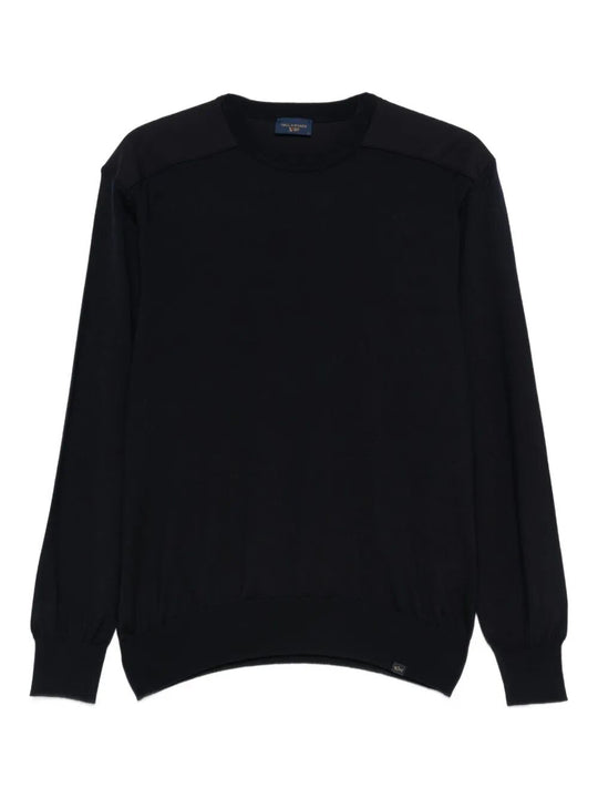 Crewneck Wool Sweater With Inserts