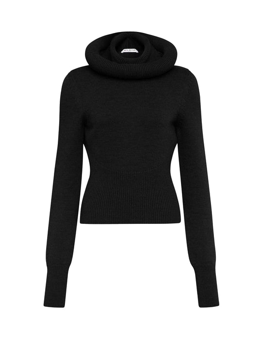 Sculptural Hood Ribbed Knit Jumper
