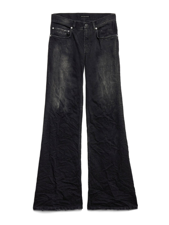 Crinkled Effect Wide Leg Jeans With Washed And Worn-Out Details