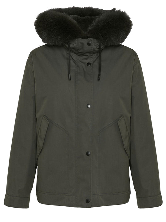 Ys Army Collection: Short Parka In Cotton Blend With Detachable Rabbit Fur Lining And Removable Fox Fur Trim
