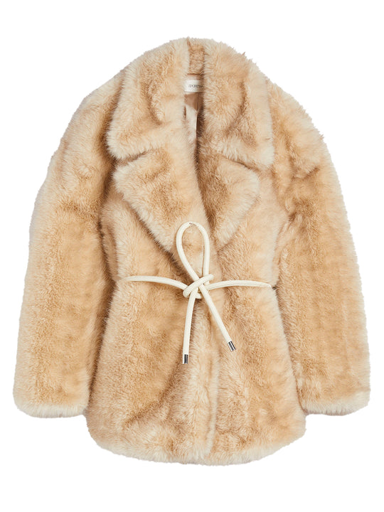 Belted Furry-Effect Heavy Jacket