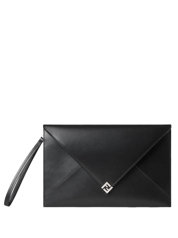 Large Ff Squared Leather Flat Pouch