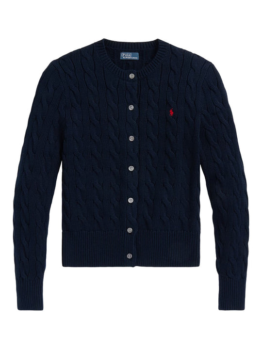 Cable-Knit Cotton Crewneck Cardigan