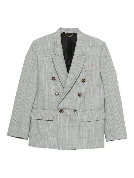 Check Wool Double-Breasted Tailored Jacket