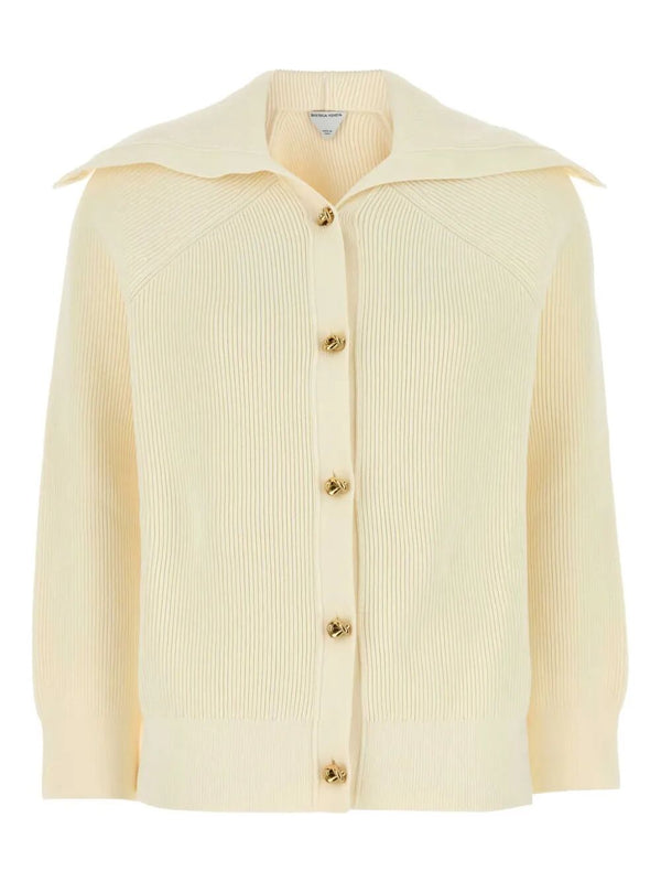 Knot Buttons Ribbed Wool Cardigan