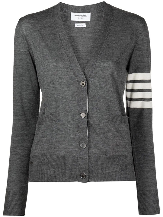 Wool 4-Bar Relaxed V-Neck Cardigan