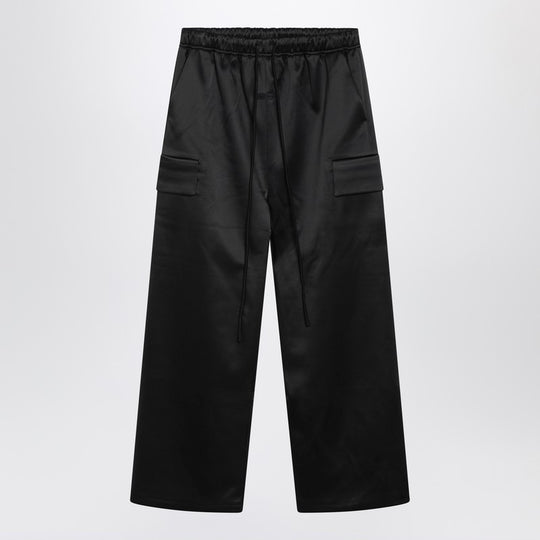 Black Satin Cargo Trousers