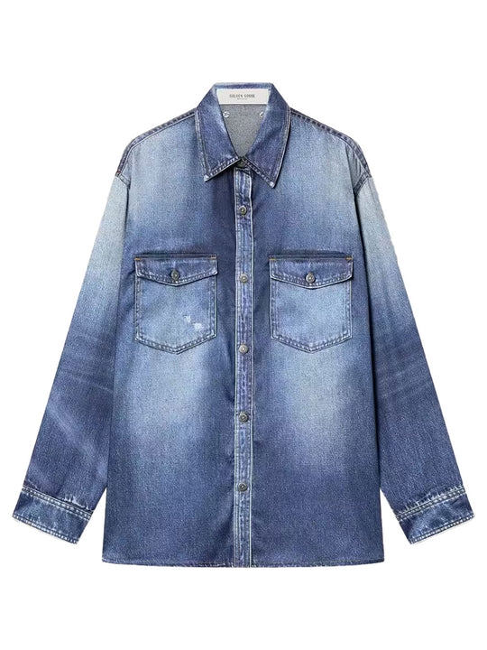 Lived-In Denim Effect Oversized Shirt