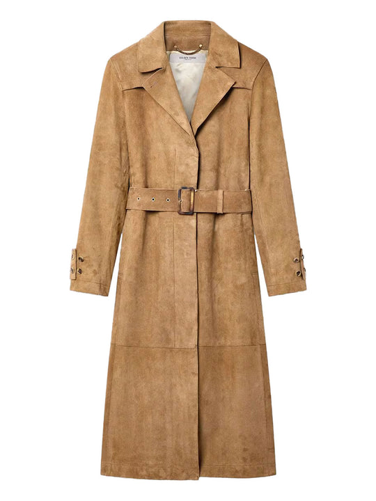 Waxed Treatment With Lived-In Effect Suede Trench Coat