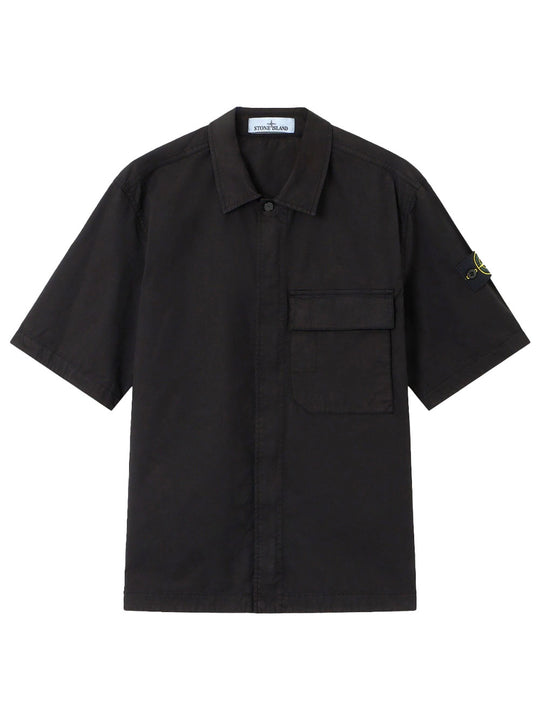 Comfort-Fit Short-Sleeved Cotton Twill Shirt With Pocket