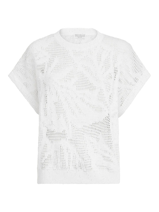 Dazzling Water Lillies Knit T-Shirt In Linen And Cotton