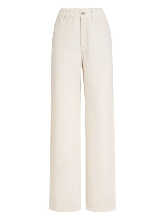 Garment-Dyed Cotton And Linen Contemporary Trousers In With Monili