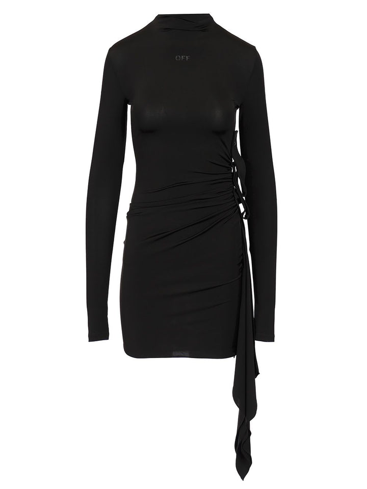 Sec Skin Draped Mini Dress Ls Black - Bl Dresses Black