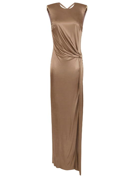 Red Carpet Shiny Viscose Jersey Long Dress With Side Slit