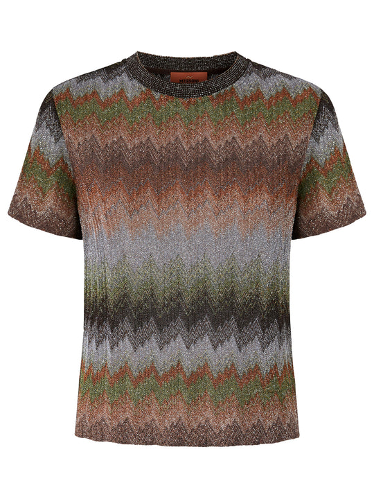 Snake-Pattern Viscose LamÉ Crewneck T-Shirt