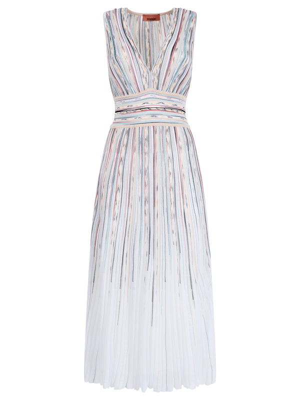 Zig-Zag Motif V-Neck Sleeveless Long Dress