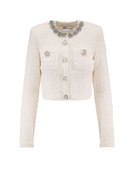 Cotton Blend Cardigan With Rhinestones