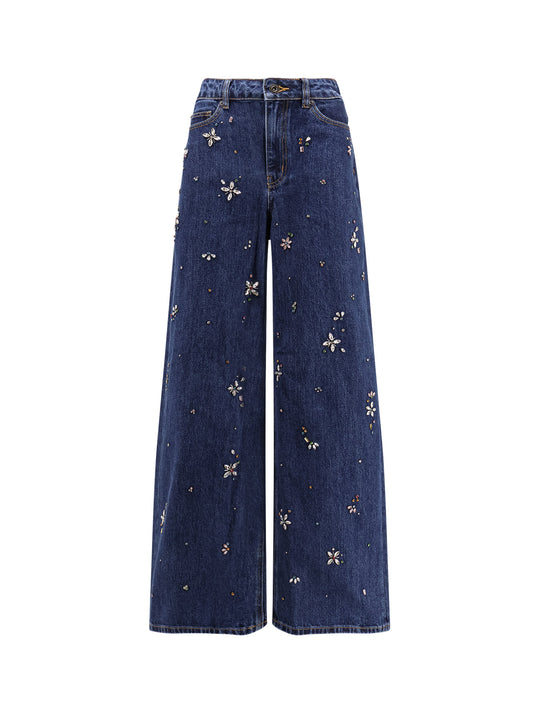 Wide Leg Jeans With Rhinsestones
