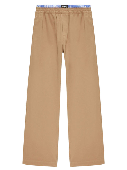 Wide-Leg Cotton Gabardine Trousers With Double Elasticated Waistband