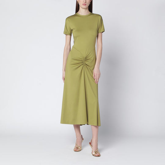 Blaire Dress With Gathered Waist In Yellowish Green