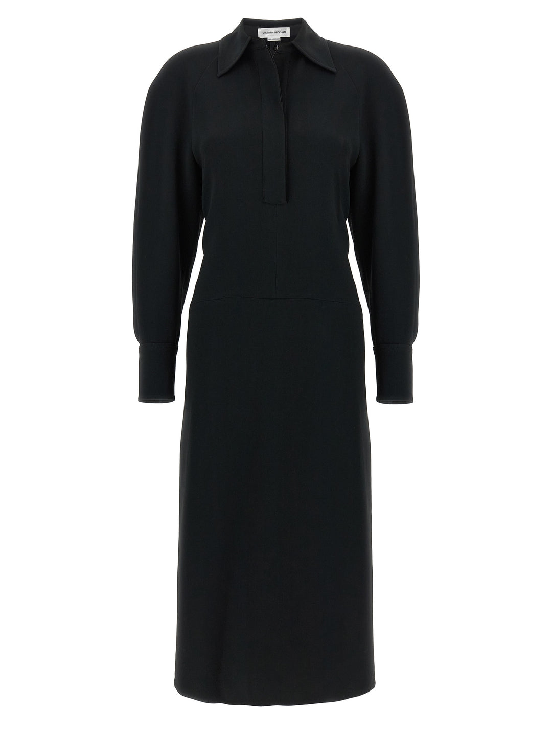 Victoria Beckham Long Sleeve Polo Collar Midi Dresses - Black | 9ba4e85f7c484b9a7b5f581fcca40b2e00e84c0c