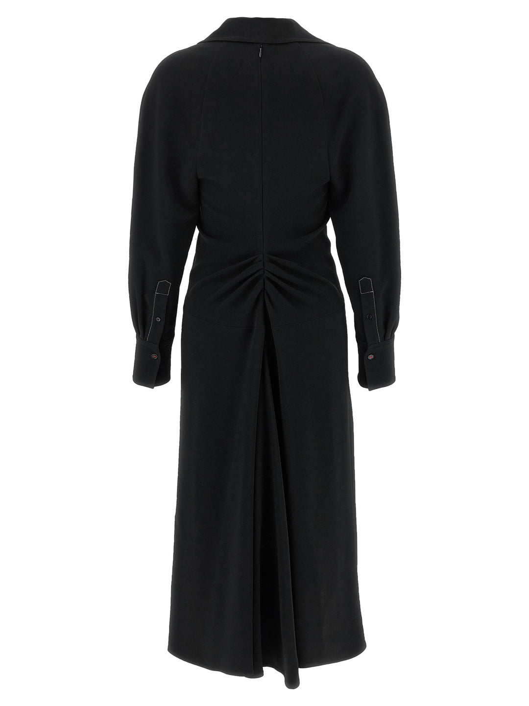 Victoria Beckham Long Sleeve Polo Collar Midi Dresses - Black | 147e2162f3dfeac90fa63b5d4e8e99c215df7645