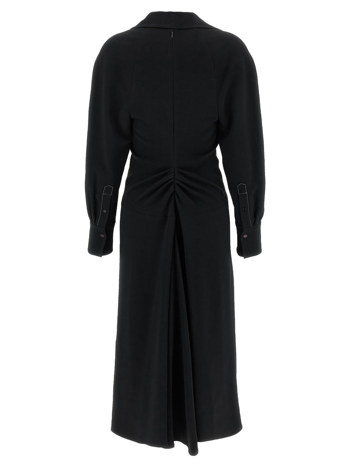 Victoria Beckham Long Sleeve Polo Collar Midi Dresses - Black | 147e2162f3dfeac90fa63b5d4e8e99c215df7645