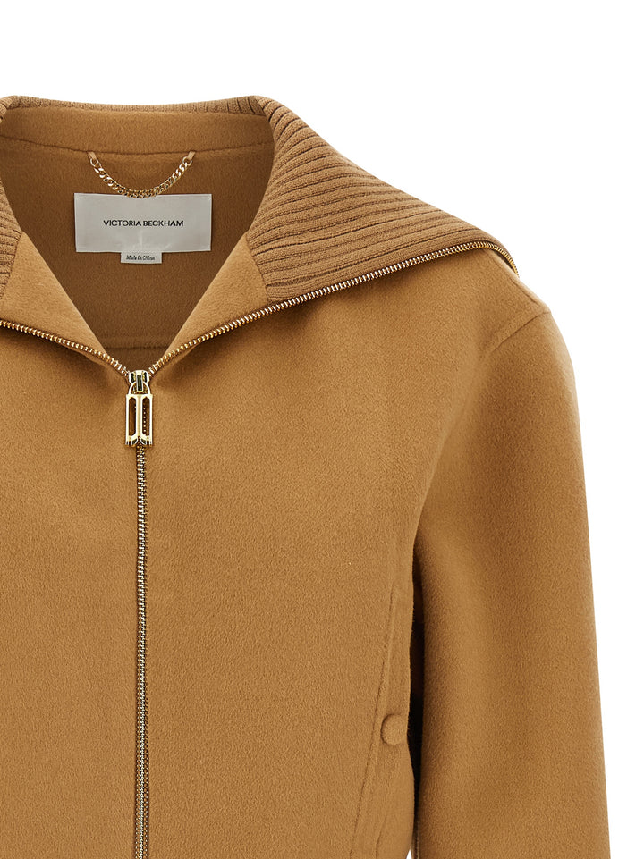 Victoria Beckham Double Faced Bomber Puffer Jackets - Beige | aeb68607886d5327c27ea9db8b5a2863f63a8b29