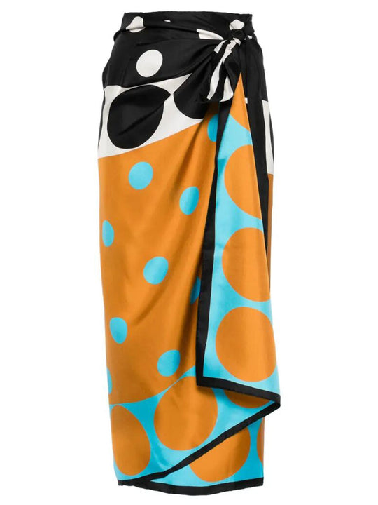 Contrast Graphic-Print Silk Wrap Scarf-Skirt