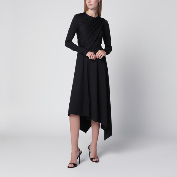 Asymmetric Draped Dress In Black Stretch Fabric