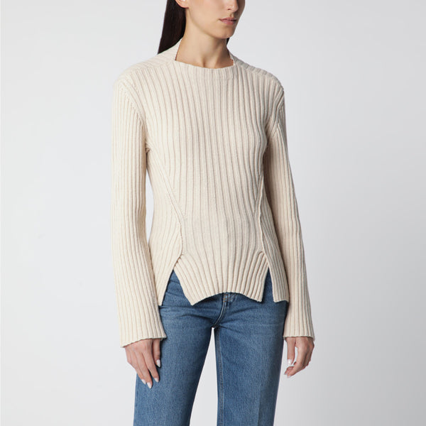 Ribbed Sweater In Beige Wool And Cashmere