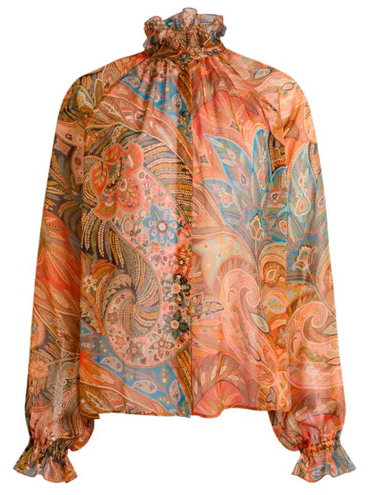 Silk Shirt With Ruffles And Paisley Motif