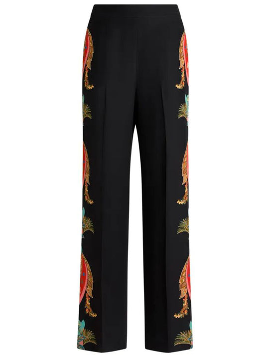 Silk Palazzo Trousers With Paisley Foliage Print