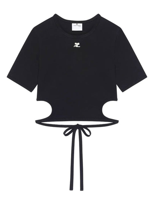 Ribbon Cut Out Contrast T-Shirt