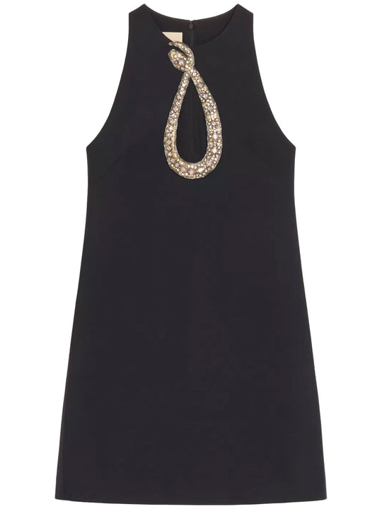 Rhinestone Snake Embroidery Crepe Couture Short Dress