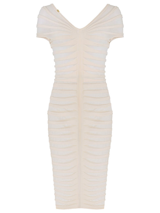 Cotton Thread And Viscose Fan Pattern Midi Dress