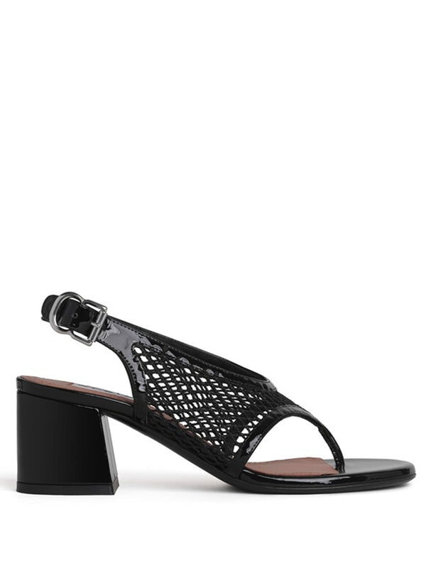 Mesh And Patent Leather Heeled Sandals